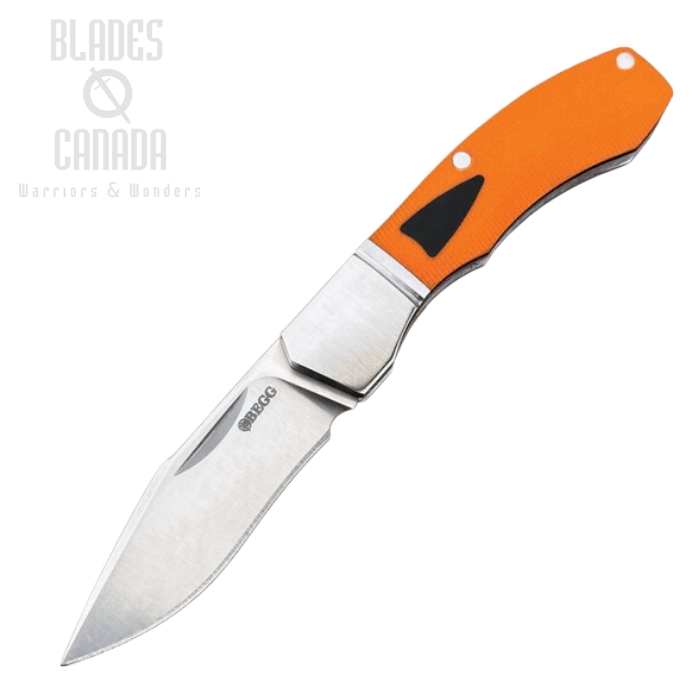 Begg Knives Traditional Slipjoint Folding Knife Small, 14C28N Satin Recurve Blade, G10 Orange/Black, BG042